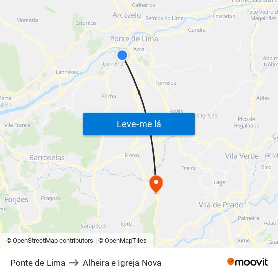 Ponte de Lima to Alheira e Igreja Nova map
