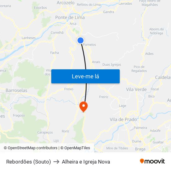 Rebordões (Souto) to Alheira e Igreja Nova map