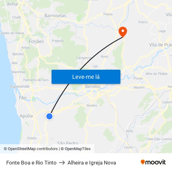 Fonte Boa e Rio Tinto to Alheira e Igreja Nova map