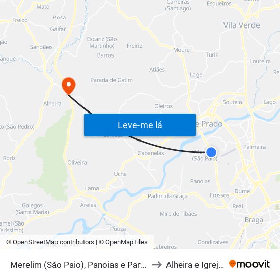 Merelim (São Paio), Panoias e Parada de Tibães to Alheira e Igreja Nova map