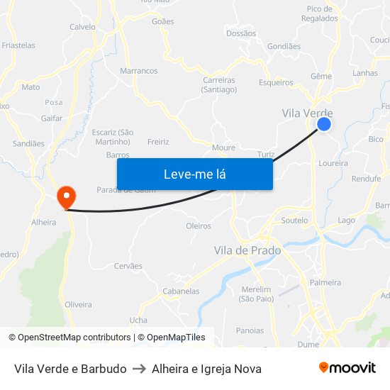 Vila Verde e Barbudo to Alheira e Igreja Nova map