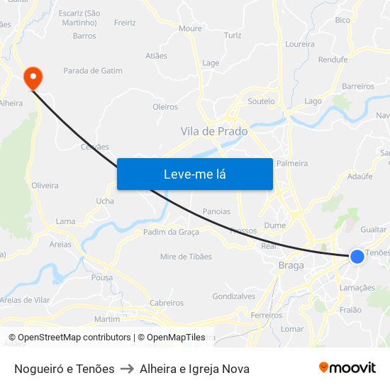 Nogueiró e Tenões to Alheira e Igreja Nova map