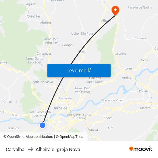 Carvalhal to Alheira e Igreja Nova map