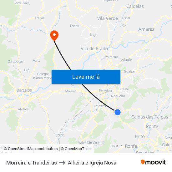 Morreira e Trandeiras to Alheira e Igreja Nova map