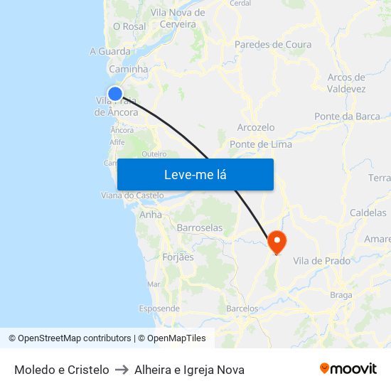Moledo e Cristelo to Alheira e Igreja Nova map