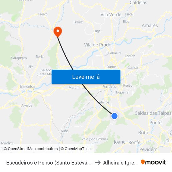 Escudeiros e Penso (Santo Estêvão e São Vicente) to Alheira e Igreja Nova map