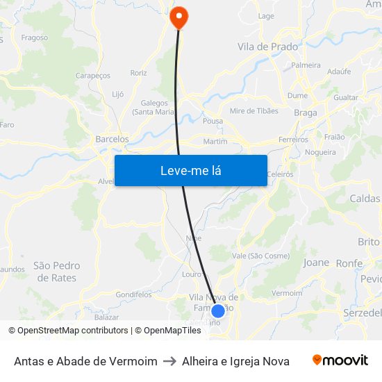 Antas e Abade de Vermoim to Alheira e Igreja Nova map