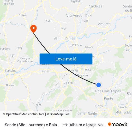 Sande (São Lourenço) e Balazar to Alheira e Igreja Nova map