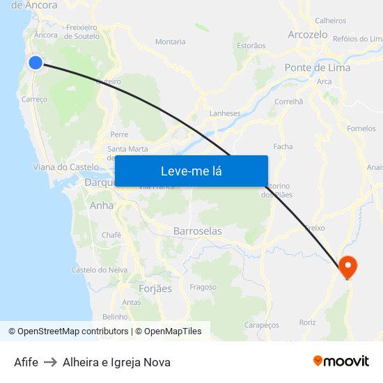 Afife to Alheira e Igreja Nova map
