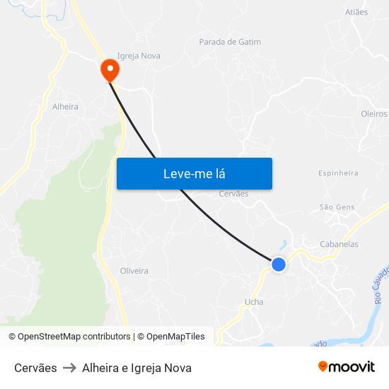 Cervães to Alheira e Igreja Nova map