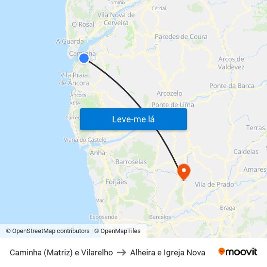 Caminha (Matriz) e Vilarelho to Alheira e Igreja Nova map