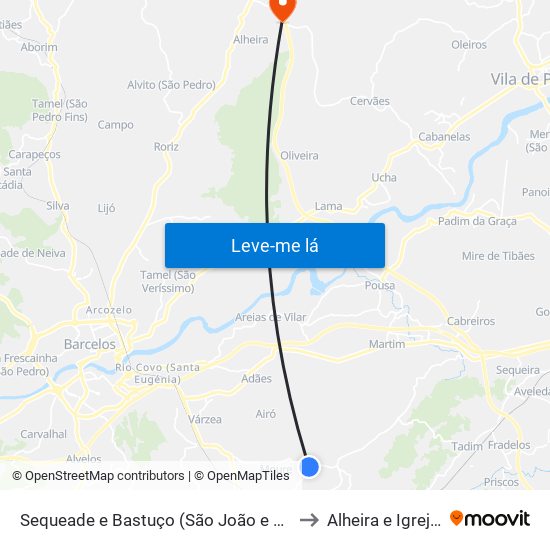 Sequeade e Bastuço (São João e Santo Estêvão) to Alheira e Igreja Nova map