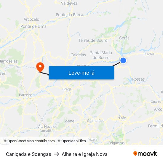 Caniçada e Soengas to Alheira e Igreja Nova map