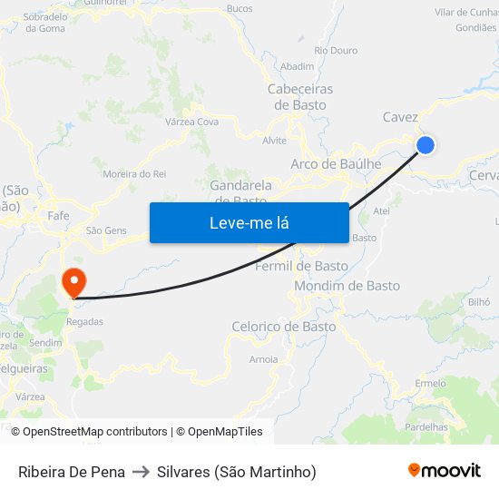 Ribeira De Pena to Silvares (São Martinho) map