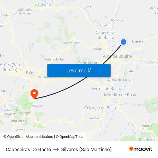 Cabeceiras De Basto to Silvares (São Martinho) map