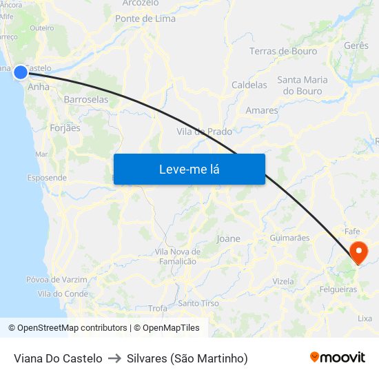 Viana Do Castelo to Silvares (São Martinho) map