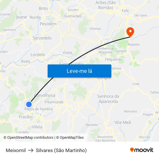 Meixomil to Silvares (São Martinho) map