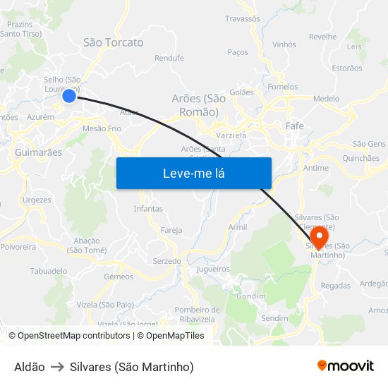 Aldão to Silvares (São Martinho) map