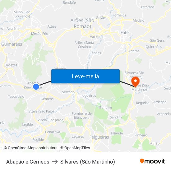Abação e Gémeos to Silvares (São Martinho) map