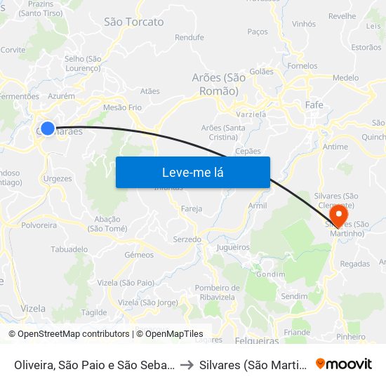 Oliveira, São Paio e São Sebastião to Silvares (São Martinho) map