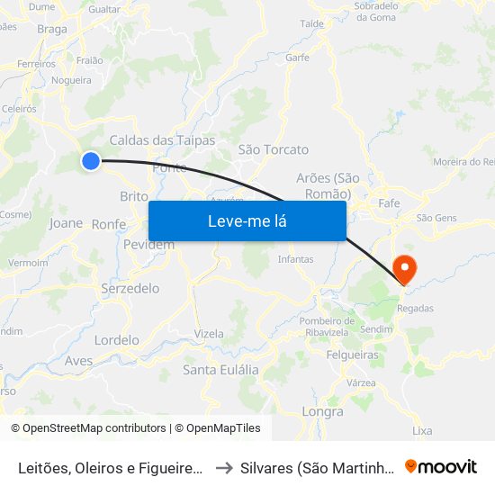 Leitões, Oleiros e Figueiredo to Silvares (São Martinho) map