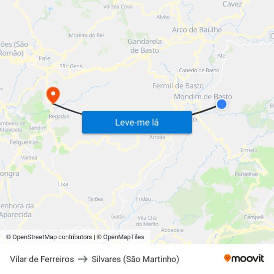 Vilar de Ferreiros to Silvares (São Martinho) map
