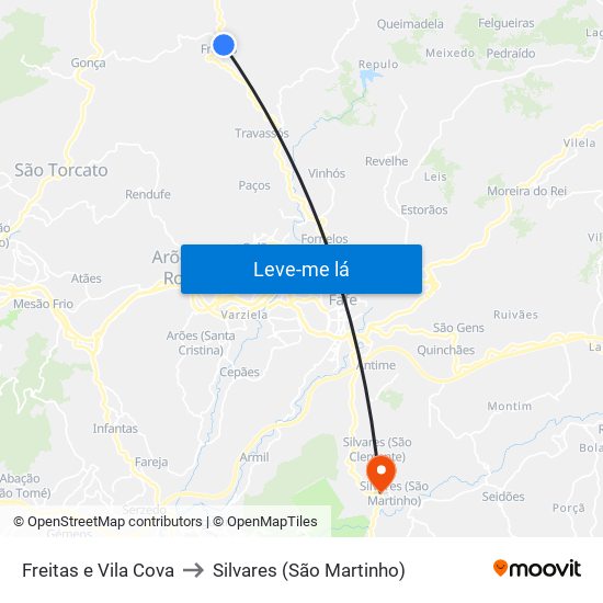 Freitas e Vila Cova to Silvares (São Martinho) map