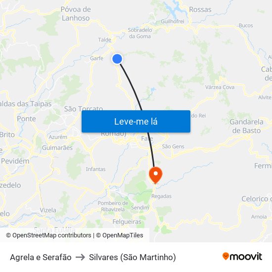 Agrela e Serafão to Silvares (São Martinho) map