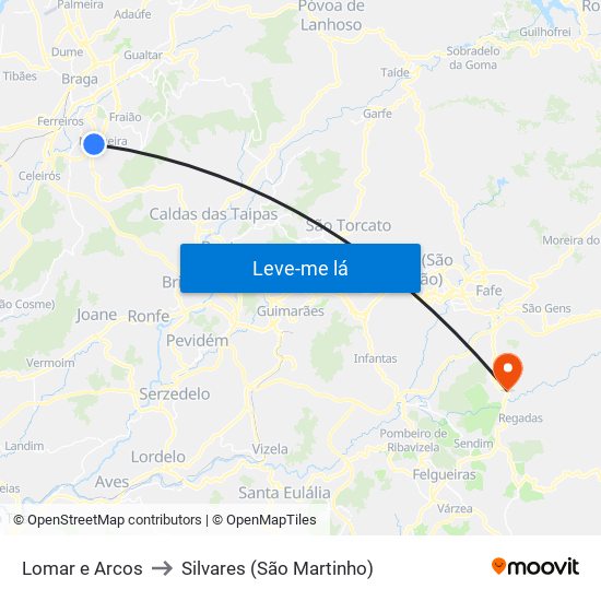 Lomar e Arcos to Silvares (São Martinho) map