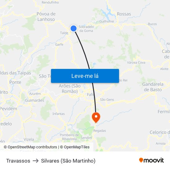 Travassos to Silvares (São Martinho) map
