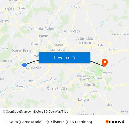 Oliveira (Santa Maria) to Silvares (São Martinho) map