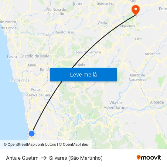 Anta e Guetim to Silvares (São Martinho) map