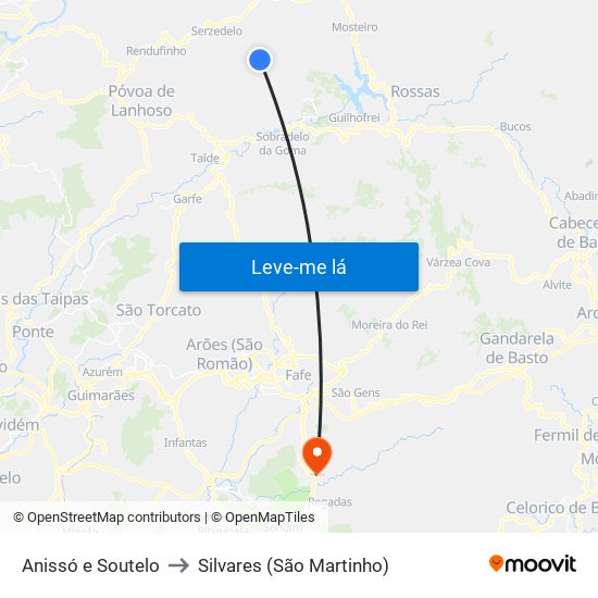 Anissó e Soutelo to Silvares (São Martinho) map