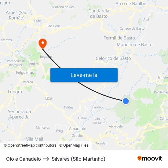 Olo e Canadelo to Silvares (São Martinho) map