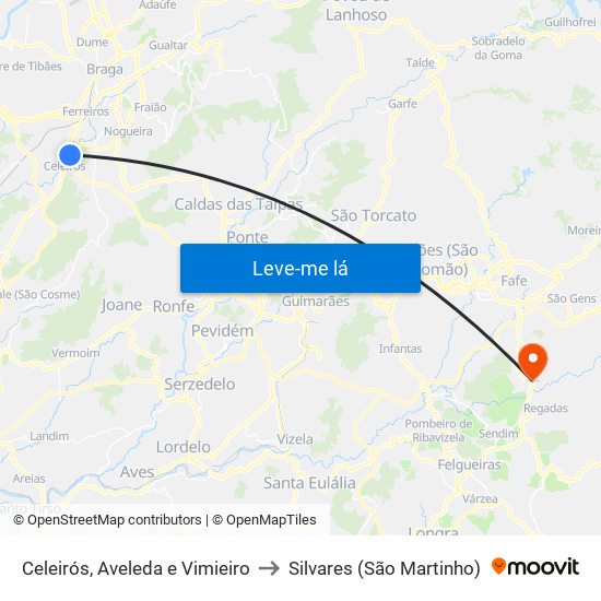 Celeirós, Aveleda e Vimieiro to Silvares (São Martinho) map