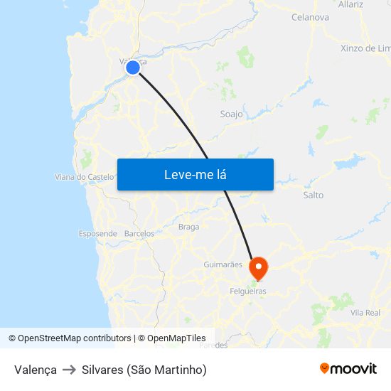 Valença to Silvares (São Martinho) map