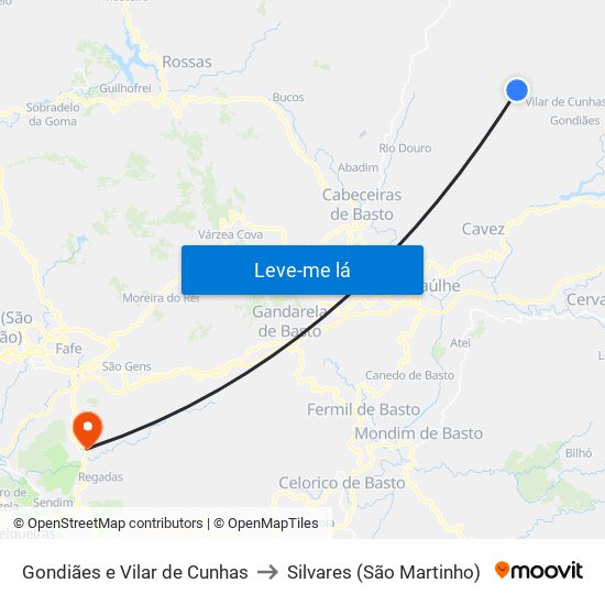 Gondiães e Vilar de Cunhas to Silvares (São Martinho) map