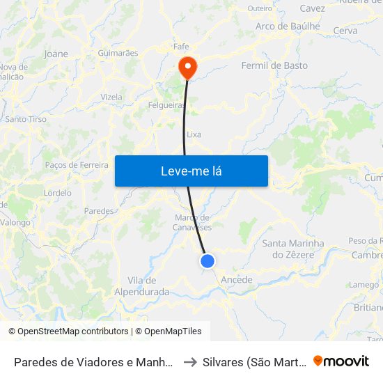 Paredes de Viadores e Manhuncelos to Silvares (São Martinho) map