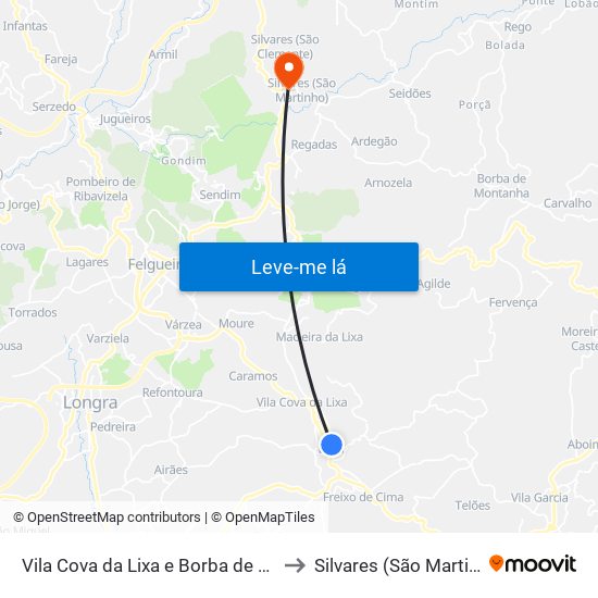 Vila Cova da Lixa e Borba de Godim to Silvares (São Martinho) map
