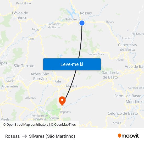 Rossas to Silvares (São Martinho) map
