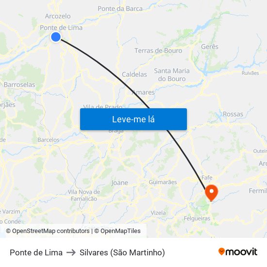 Ponte de Lima to Silvares (São Martinho) map