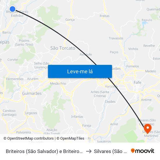 Briteiros (São Salvador) e Briteiros (Santa Leocádia) to Silvares (São Martinho) map