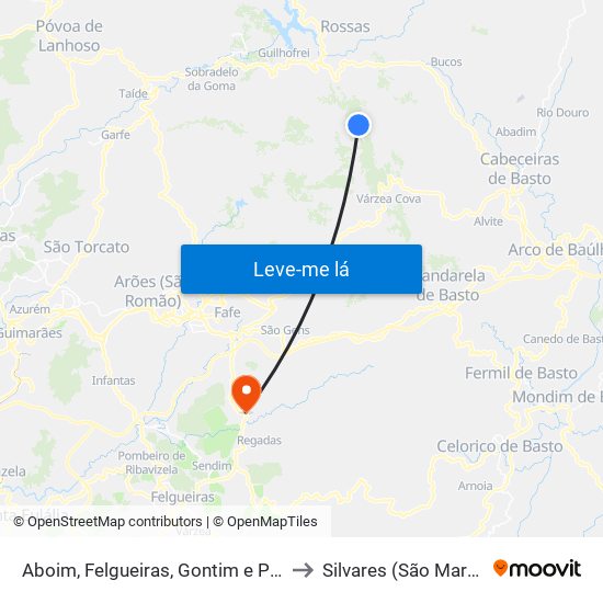 Aboim, Felgueiras, Gontim e Pedraído to Silvares (São Martinho) map