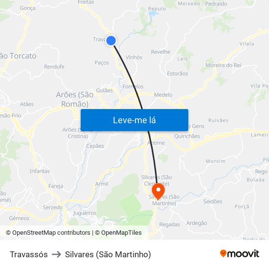 Travassós to Silvares (São Martinho) map