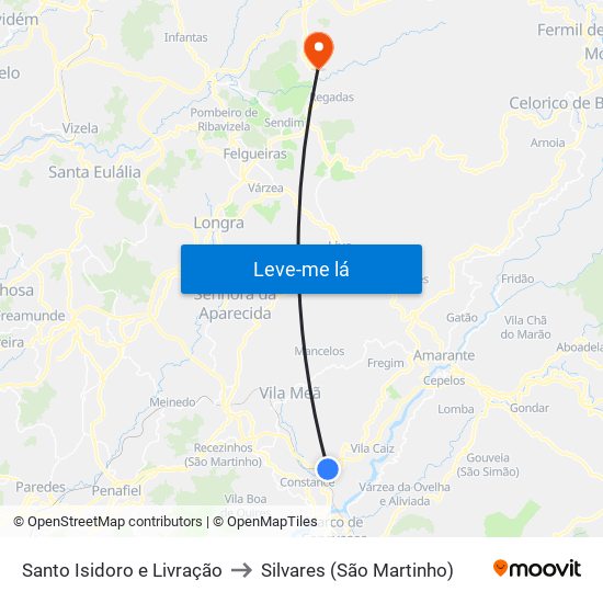 Santo Isidoro e Livração to Silvares (São Martinho) map