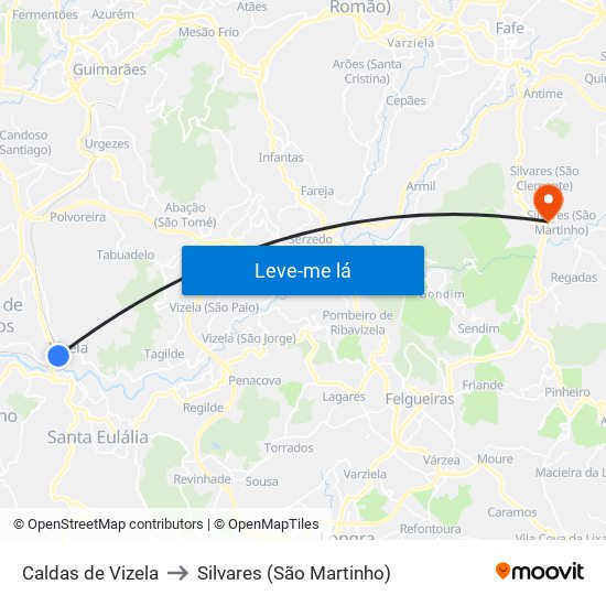 Caldas de Vizela to Silvares (São Martinho) map