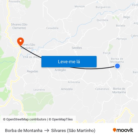 Borba de Montanha to Silvares (São Martinho) map
