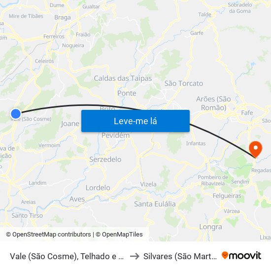 Vale (São Cosme), Telhado e Portela to Silvares (São Martinho) map
