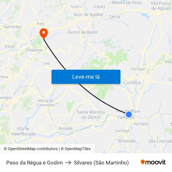 Peso da Régua e Godim to Silvares (São Martinho) map