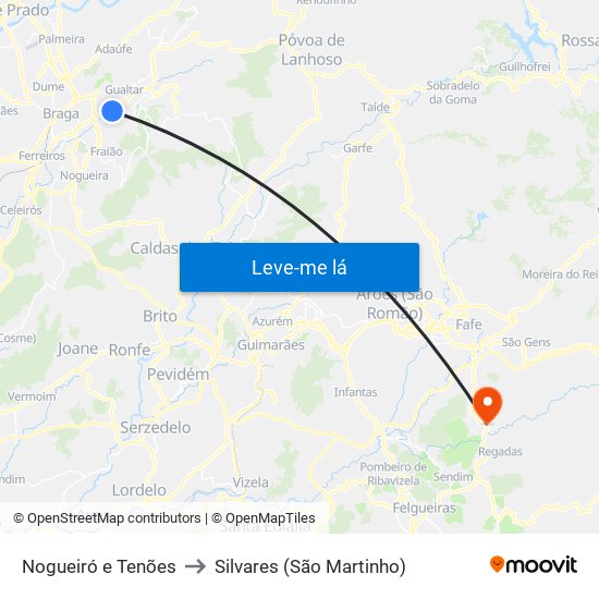 Nogueiró e Tenões to Silvares (São Martinho) map